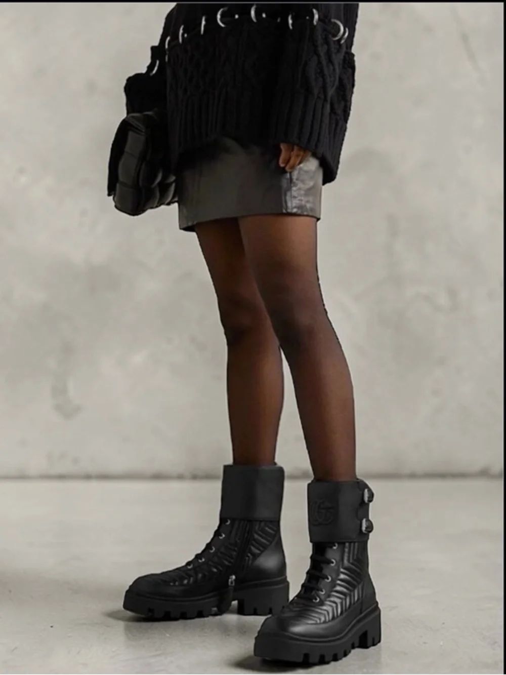 NWT GUCCI Women’s Frances Quilted Leather Platform Combat Boots 37.5